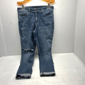 NYDJ Girlfriend Tuck Lift Jeans Straight Leg Cuffed Distressed Women Sz 10P